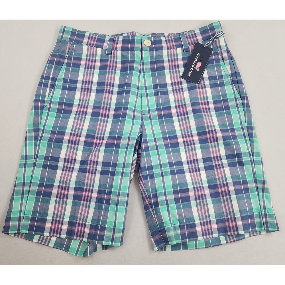 Vineyard Vines Mens 9 Inch Breaker Shorts Blue Plaid Check Cotton Size 32 NEW